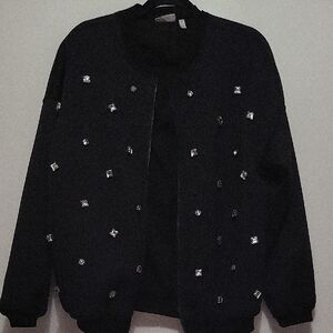 Black Bomber Jacket with Silver Accents